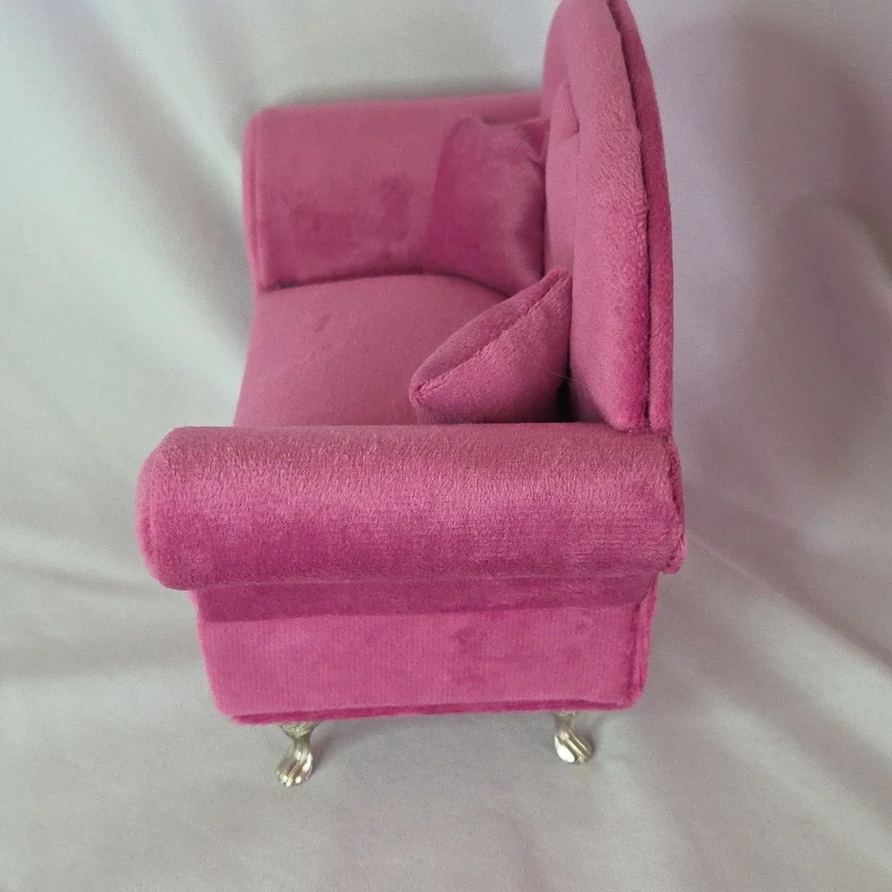 Pink Velvet Jewelry Box Couch Can Be Dolls Sofa Like New